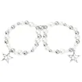 Magnetic heart couple bracelets with white faux pearls and silver star charms - Antique Silver Magnetic Beaded Style (5064)