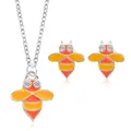 Set gioielli ape in argento con ciondolo in smalto arancione e orecchini coordinati - Set in Smalto Motivo Ape (2239)