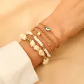 Detail view of five-piece Bohemian gold chain and white marble stone bead bracelet set - 05 White (5-Piece Set)(10726) / Set of 5