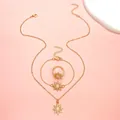 Set di gioielli dorati con collana, bracciale e anello a girasole in opale da donna - Set da 3 Pezzi Girasole Occhio di Gatto (M-444)