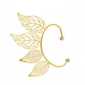 Polsino auricolare a foglia dorata con venature traforate e strass bianchi lucidi - Orecchio Destro (2649) / Oro KC Chiaro
