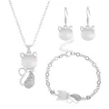 Exquisite silver cat opal jewelry set featuring necklace, bracelet and hook earrings - Cat 4-piece Set / White K (N-106)