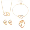 Elegante set di gioielli dorati da 4 pezzi con collane a farfalla e cuori di strass - Set da 4 Pezzi Doppio Cuore Intrecciato