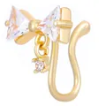 U-shaped gold non-piercing bow nose clip with sparkling cubic zirconia stones - Bow Style (3723) / KC Gold