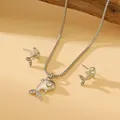 Set di gioielli delfino in argento con collana e orecchini impreziositi da zirconi - Set di Strass Motivo Delfino (N-984)