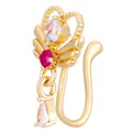 Gold U-shaped non-pierced nose ring with red gemstone and waterdrop pendant charm - Heart Style (3708) / KC Gold