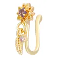U-shaped non-piercing gold nose clip with purple star gem and feather pendant detail - Star Style (3714) / KC Gold