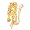 Gold-plated U-shaped fake nose ring with zircon tassels and an exotic vintage design - Moon Style (3692) / KC Gold