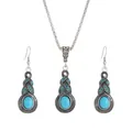 Juego de joyas bohemias de plata con colgantes de corazón de turquesa y collar - Plata Antigua Piedra Azul Conjunto