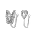 Silver U-shaped non-piercing nose cuffs featuring butterfly and hollow heart designs - Butterfly and Heart Style (X015) / 2 Pieces Set / Silver