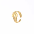 Anello aperto regolabile in oro lucido con design organico astratto a foglia - Strutturato (N-1106)