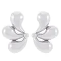Elegant polished silver water drop petal earrings with wave texture fan shape - 06 Silver Triple Bead Layered (N-1143)