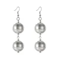 Modern silver geometric faceted double bead dangle earrings with polished metallic finish - Double Faceted Ball Long Earrings (2491) / Silver