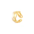 Anello aperto a onde stella marina dorato con intarsio in smalto bianco per donna - Smalto Vuoto (1196)