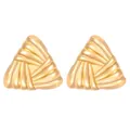 Elegant triangular golden earrings with textured radial patterns in a minimalist style - Triangle Pleated Style (3733) / KC Gold