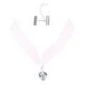 Collana girocollo rosa glitterata con ciondolo a sfera argentata e chiusura a moschettone - Set Choker in Nastro Glitterato (0646) / Bianco