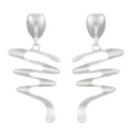 Elegant silver liquid metal drop earrings with irregular wavy abstract heart design - Abstract Spiral Style (9644) / Silver