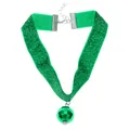 Collana girocollo glitterata verde con ciondolo a sfera metallica sfaccettata e catenella - Set Choker in Nastro Glitterato (0816) / Verde