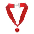 Collana choker gotica di Halloween in tessuto glitterato rosso con ciondolo a sfera - Set Choker in Nastro con Paillettes (1708) / Rosso
