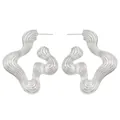 Elegant liquid metal wave earrings in polished silver finish with abstract fluid design - Wave Irregular Earrings (A-1329) / Silver