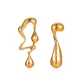 Elegant gold liquid metal asymmetrical earrings with polished finish and organic texture - Gold (G006)