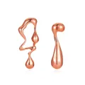 Elegant rose gold asymmetrical fluid earrings with polished liquid lava design for women - Rose Gold (8839)