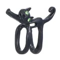 Creative black cat wrap ring with green gemstone eyes and unique double band design - Stretching Cat Style / Black
