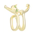Chic golden stretching cat wrap ring with green gemstone eyes in polished finish - Gold