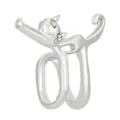 Silver cat ear cuff with green gemstone eyes featuring a sleek polished finish - Stretching Cat Style / Silver