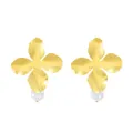 Golden flower petal earrings with white pearl drop and textured metallic finish - KC Gold (A-1175)