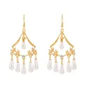 Elegant gold drop earrings featuring intricate metal frames and white pearl charms - KC Gold (5348)