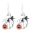 Halloween Ohrringe aus Holz mit Geist, Katze und Kürbis auf weißem Hintergrund - Geist Schwarze Katze