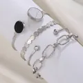 Silbernes 4-teiliges Armband-Set aus Legierung mit Marmorsteinen und Wellentexturen - 5-teiliges Set (5199)