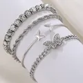 Silbernes 4er-Set Armbänder mit Schmetterlingsanhängern und Kristall-Tennis-Kette - Schmetterling Strass 4-teiliges Set (1671)