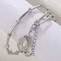 Silver-colored alloy chain bracelet set featuring retro Queen Elizabeth coin pendant - Silver (0209)