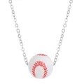 Halskette mit Baseball-Anhänger, silberner Gliederkette und roten Nahtdetails - Baseball Anhänger Halskette