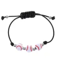 Verstellbares schwarzes Flechtarmband mit drei Baseball-Acrylperlen für Sportfans - Schwarzes Baseball-Webarmband