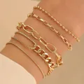 Chic 6-piece gold alloy chain bracelet set with diverse links for women's stylish hand jewelry - Gold (2139)