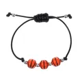 Verstellbares schwarzes Wachsseil-Armband mit orangen Basketball-Charms und Silberperlen - Schwarzes Basketball-Webarmband