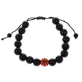 Verstellbares schwarzes Perlenarmband mit orangefarbenem Basketball-Anhänger für Sportfans - Schwarzes Basketball verstellbares Perlenarmband