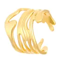 Adjustable wide gold-plated stainless steel ring with hollow wavy layered design - Liquid Style (M-575) / 18k Real Gold