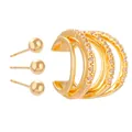 Parure de 7 boucles d'oreilles dorées avec cristaux roses et puces minimalistes - Ensemble Zircone Multi-styles (N-973) / Ensemble de 7 Pièces (Puces & Clous) / Or KC / Zircon Rose