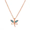 Elegante rotgoldene Libellenkette mit blauen Zirkonia-Flügeln und hohlen Designdetails - Roségold Anhänger Halskette