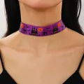 Collana choker viola di Halloween con stampe di fantasmi e zucche in tessuto satinato - Castello Viola