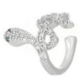 Manchette d'oreille serpent en argent avec zircons et yeux en pierres précieuses vertes - Style Zircone Serpent Argenté (A-601) / Argent