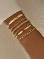 Chic 6-piece gold-plated bracelet set with curb, rope, and herringbone chains for layering - Gold (3522)
