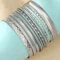 Silver multi-piece bangle set with diverse textures like hammered and polished finishes - Silver (11605)