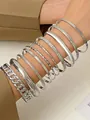 11-piece silver-plated stackable cuff bracelet set with mixed textures for women - Silver (H-84)