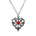 Collar de corazón punk gótico con gema roja cuadrada y colgante de plata retro con púas - Collar Corazón Zirconia Roja Estaño Antiguo (7499)