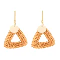 Bohemian raffia sunflower earrings with woven triangular design and golden stud - Brown Triangle Wood Rattan Style (6724)